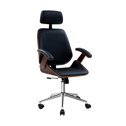 Ashby Executive Office Chair – Walnut Frame & Black Leather