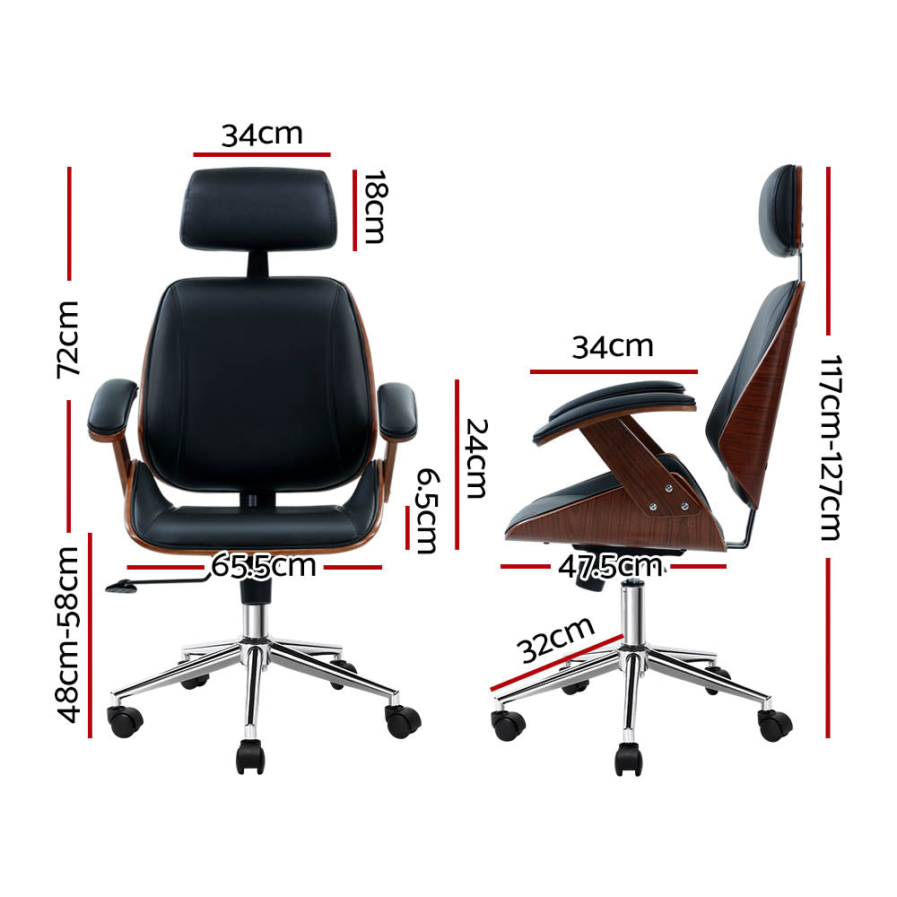 Ashby Executive Office Chair – Walnut Frame & Black Leather