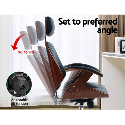 Ashby Executive Office Chair – Walnut Frame & Black Leather
