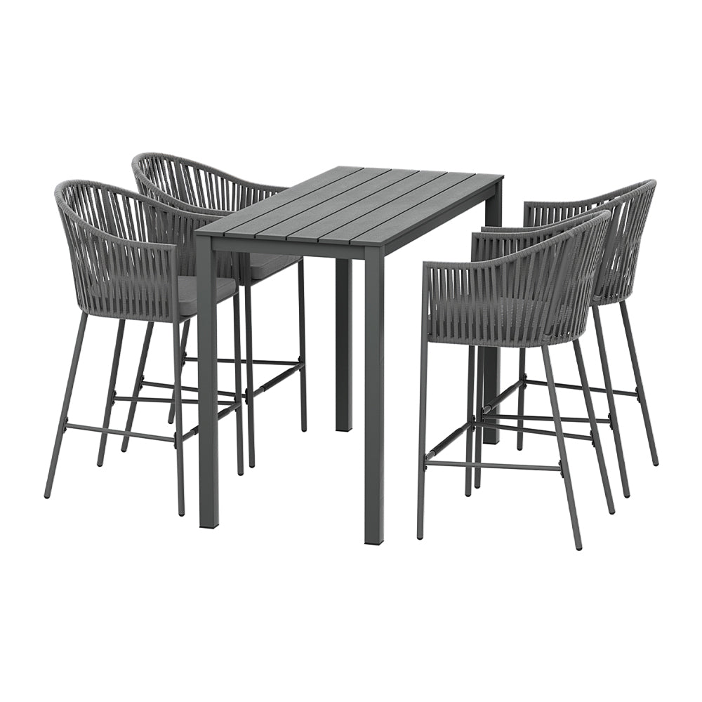Saffire 5-Piece Outdoor Bar Set Dining Table Rope Chair Patio Bistro Set