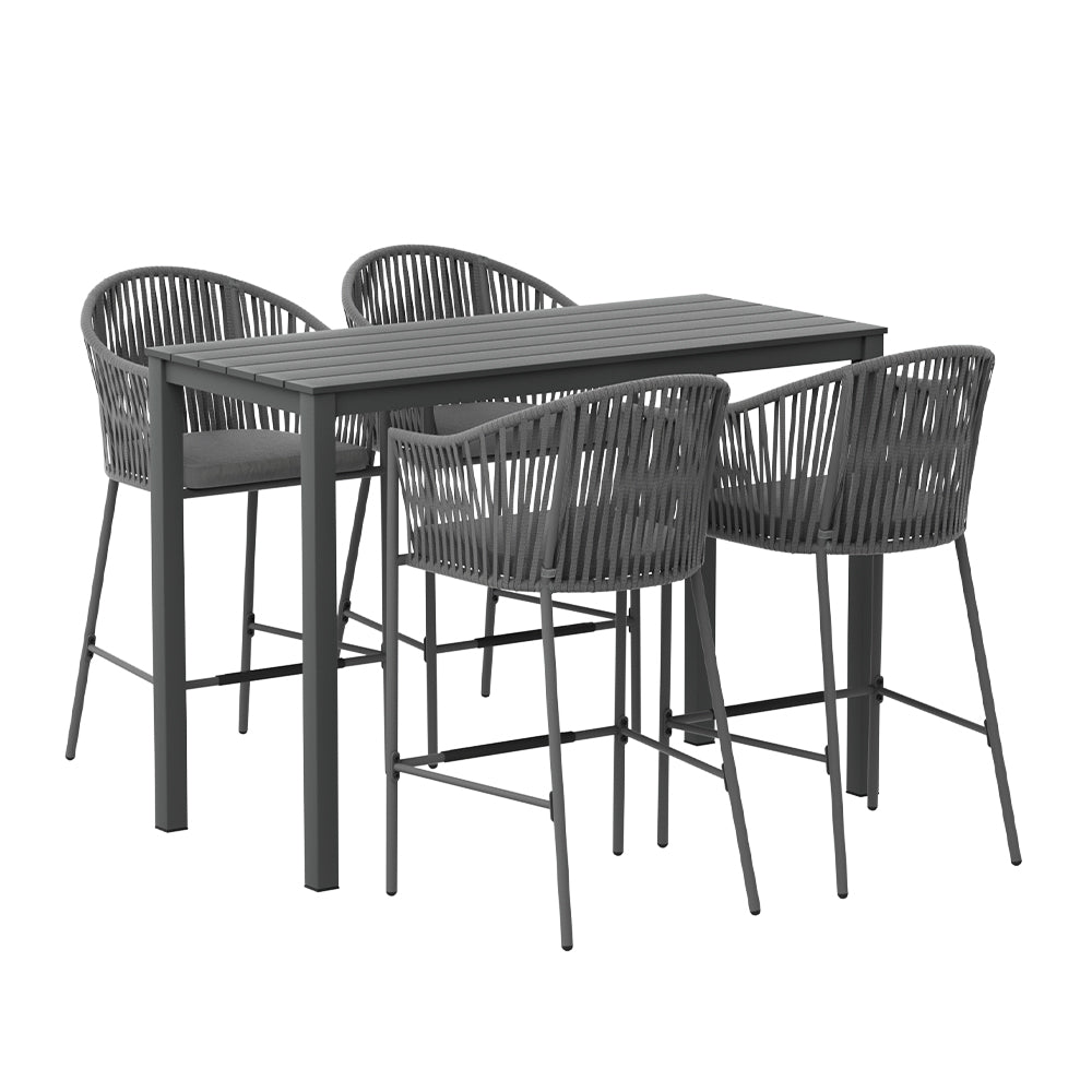 Saffire 5-Piece Outdoor Bar Set Dining Table Rope Chair Patio Bistro Set