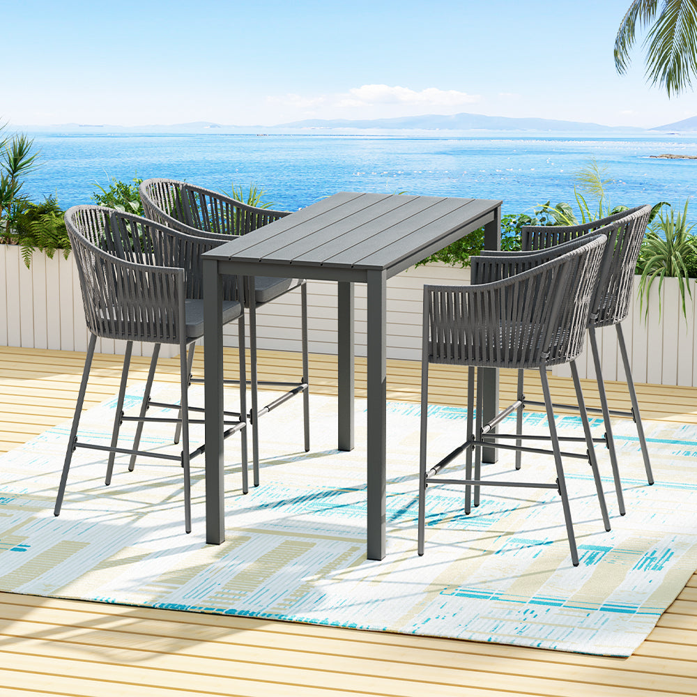 Saffire 5-Piece Outdoor Bar Set Dining Table Rope Chair Patio Bistro Set