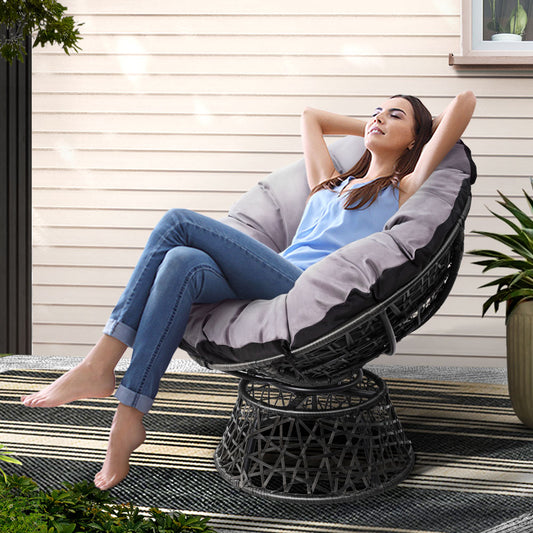 Papasan Chair Wicker Patio Garden  - Black