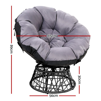 Papasan Chair Wicker Patio Garden  - Black