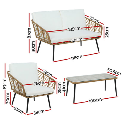 Echo Collection 4-Piece Outdoor Sofa Set Rattan Lounge Setting Table Chairs