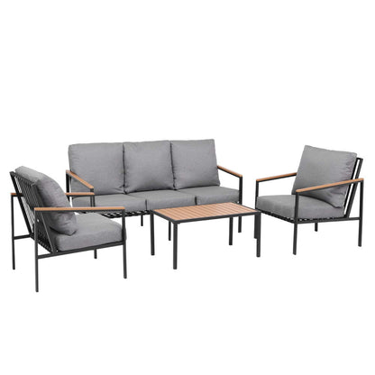 Palm Cove 5 Seater Outdoor Sofa Set 4PCS Patio Furniture - Black