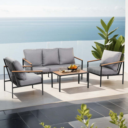 Palm Cove 5 Seater Outdoor Sofa Set 4PCS Patio Furniture - Black