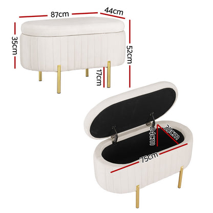 Sasha Storage Ottoman Blanket Box 87cm Velvet Oval - White