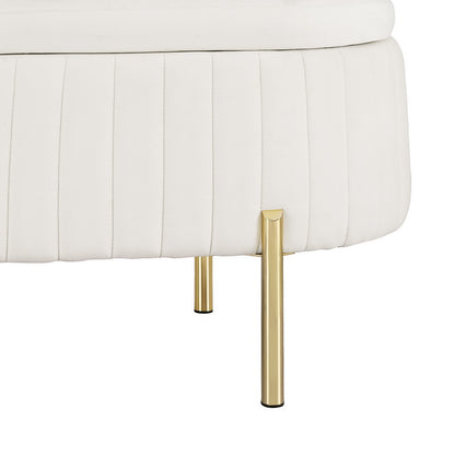 Sasha Storage Ottoman Blanket Box 87cm Velvet Oval - White