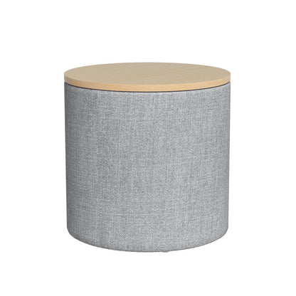 Pillar Storage Ottoman Blanket Box 40cm Linen Round - Grey