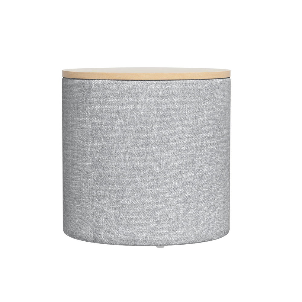 Pillar Storage Ottoman Blanket Box 40cm Linen Round - Grey