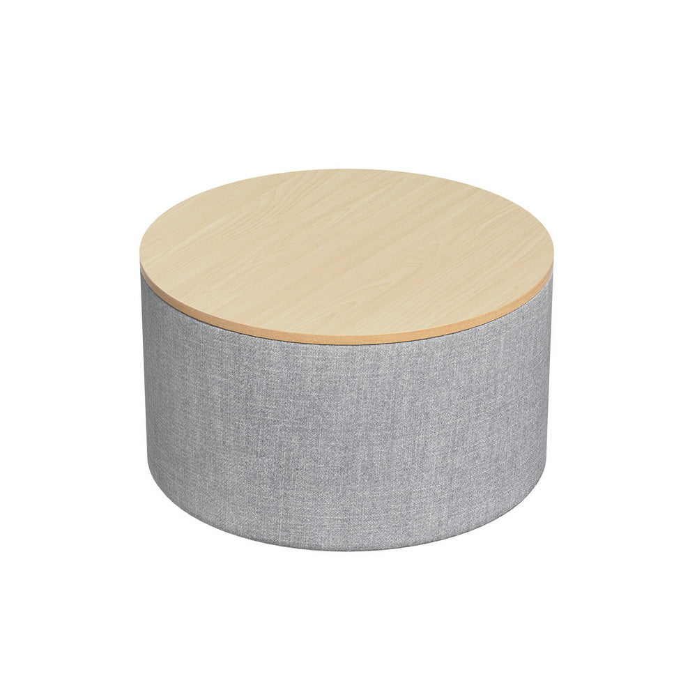 Pillar Storage Ottoman Blanket Box 60cm Linen Round - Grey