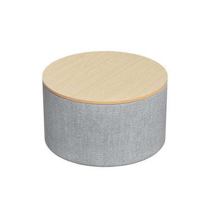 Pillar Storage Ottoman Blanket Box 60cm Linen Round - Grey