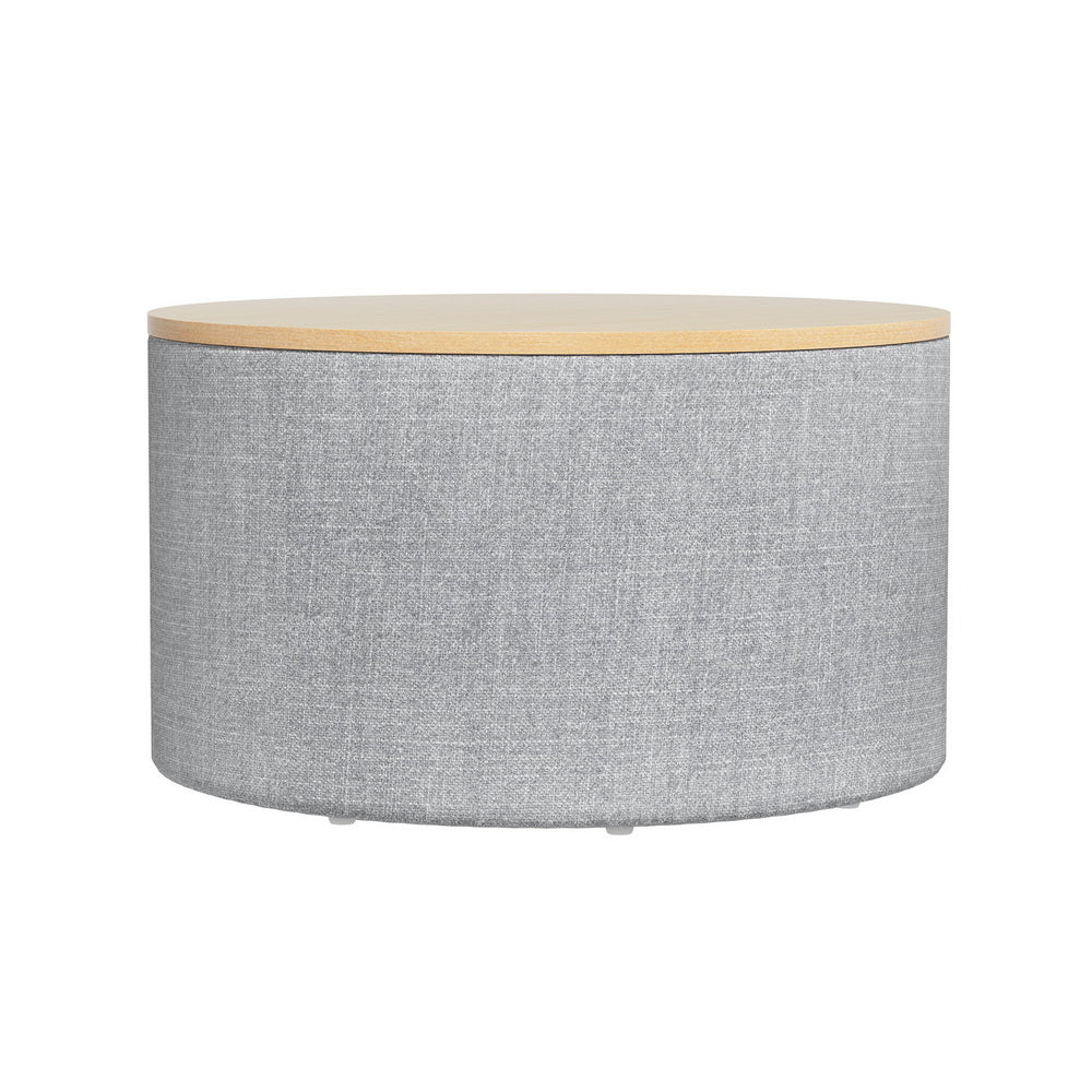 Pillar Storage Ottoman Blanket Box 60cm Linen Round - Grey