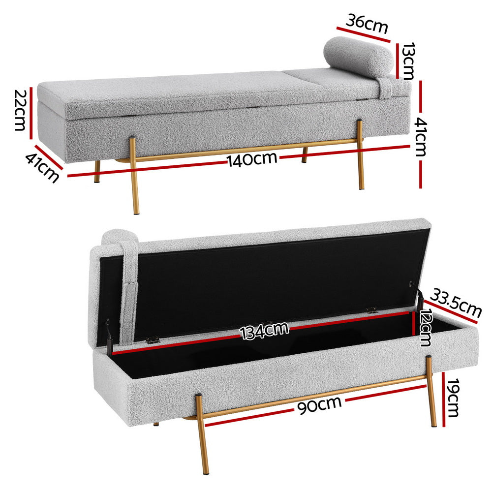 Lila Storage Ottoman 140cm Bench - Grey