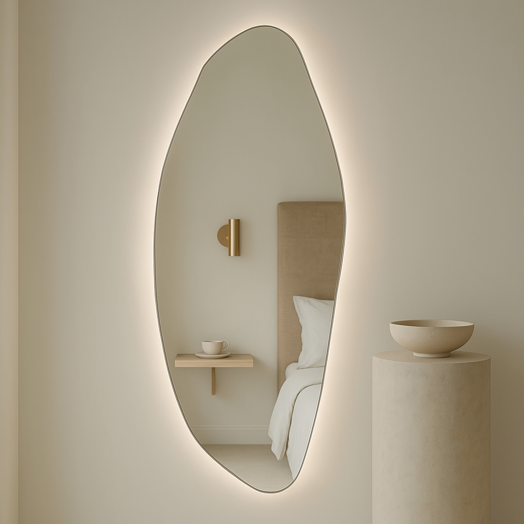 LED illuminated irregular mirror with organic shape – Opal by Interior Ave