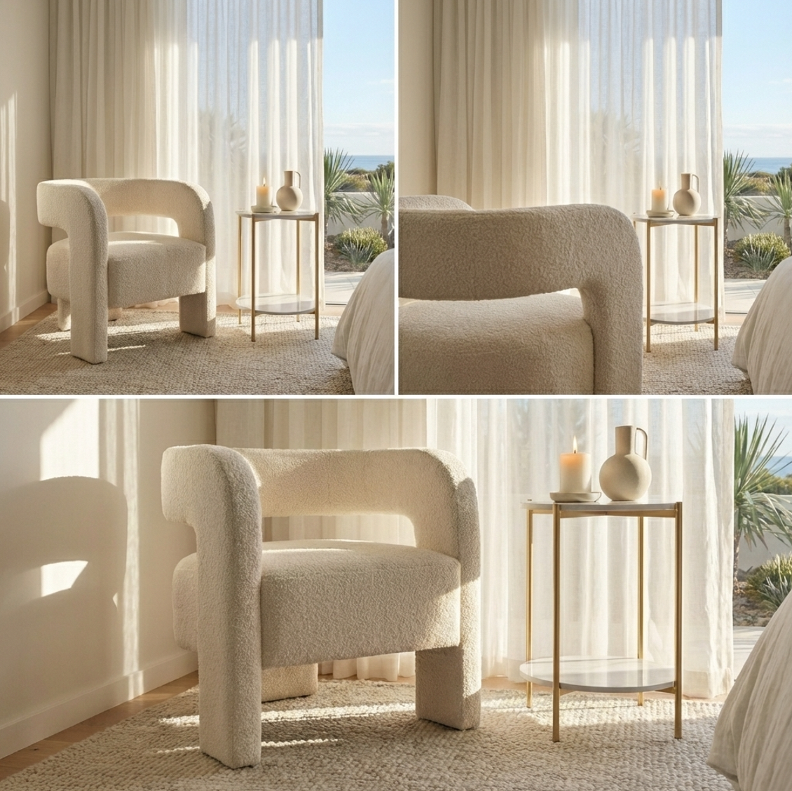 Portia Boucle Arm Chair - Off White | Modern Chair by Interior Ave