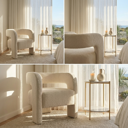 Portia Boucle Arm Chair - Off White | Modern Chair by Interior Ave