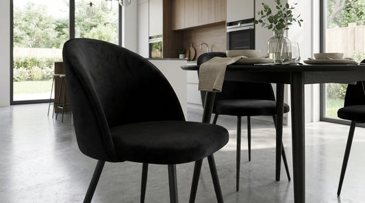Que Velvet Dining Chairs - Black - Set of Two