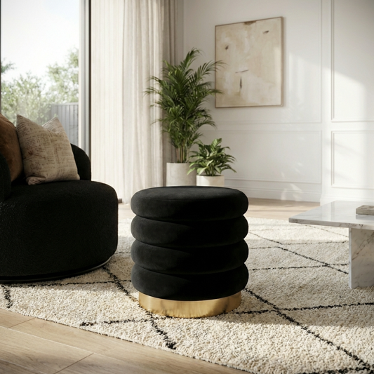 Roma Round Velvet Ottoman / Footstool – Black - modern ottoman by Interior Ave