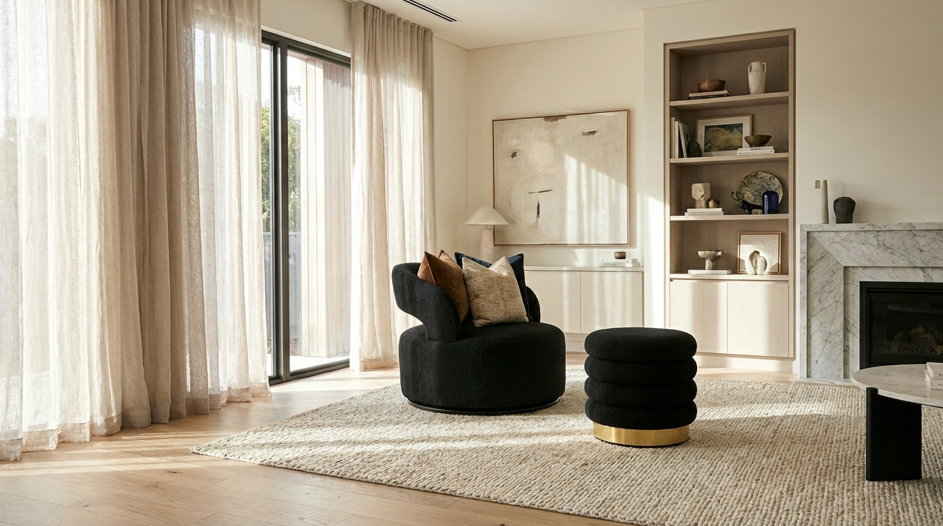 Roma Round Velvet Ottoman / Footstool – Black - modern ottoman by Interior Ave