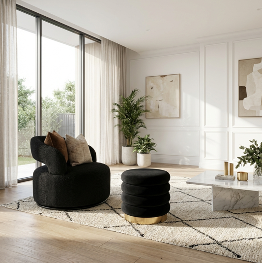 Roma Round Velvet Ottoman / Footstool – Black - modern ottoman by Interior Ave