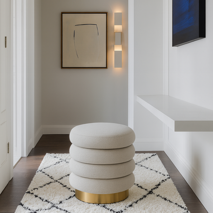 Roma Round Tweed Ottoman / Footstool – Light Grey