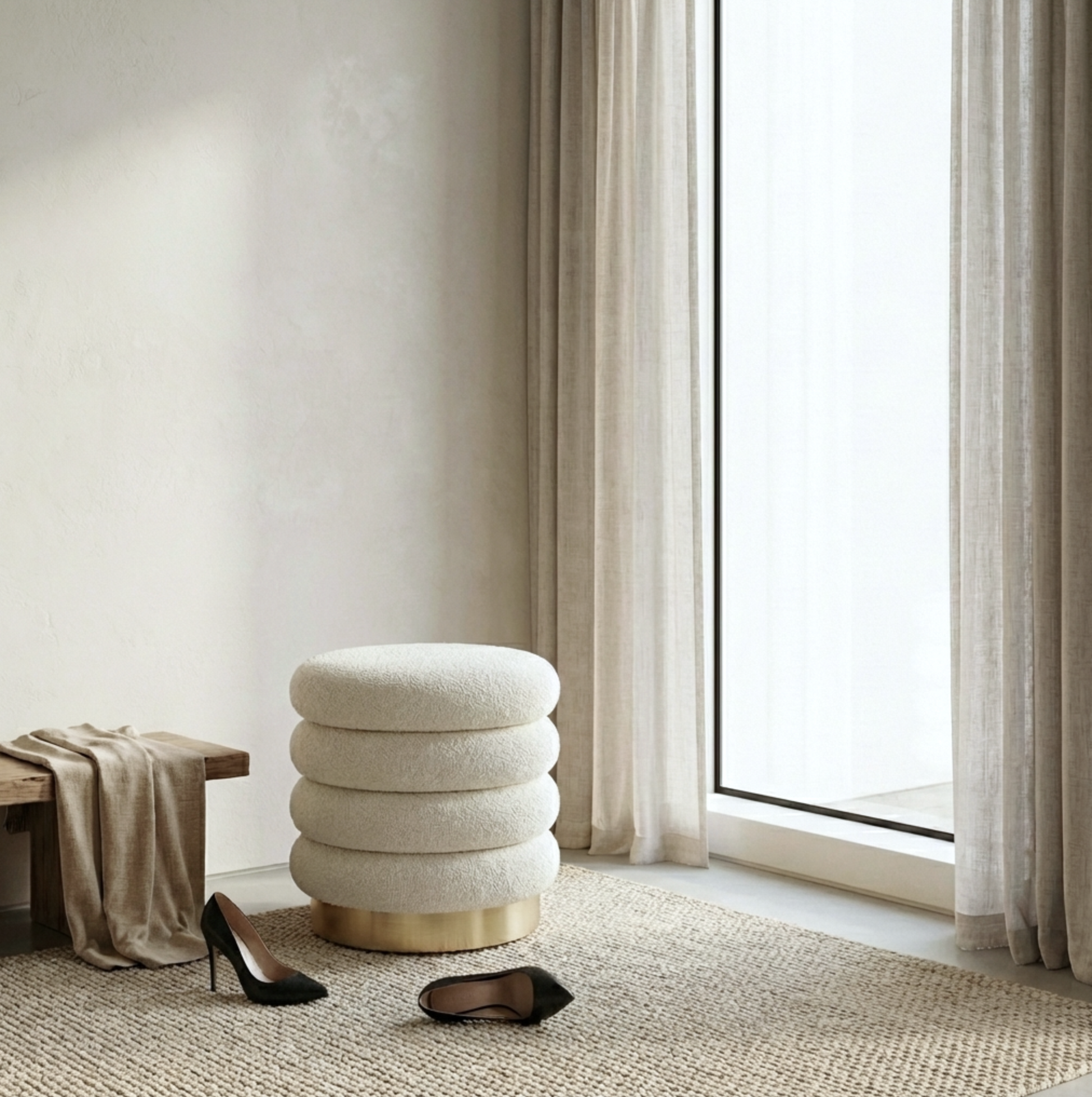 Roma Round Milan Ottoman / Footstool – Off White - modern ottoman by Interior Ave