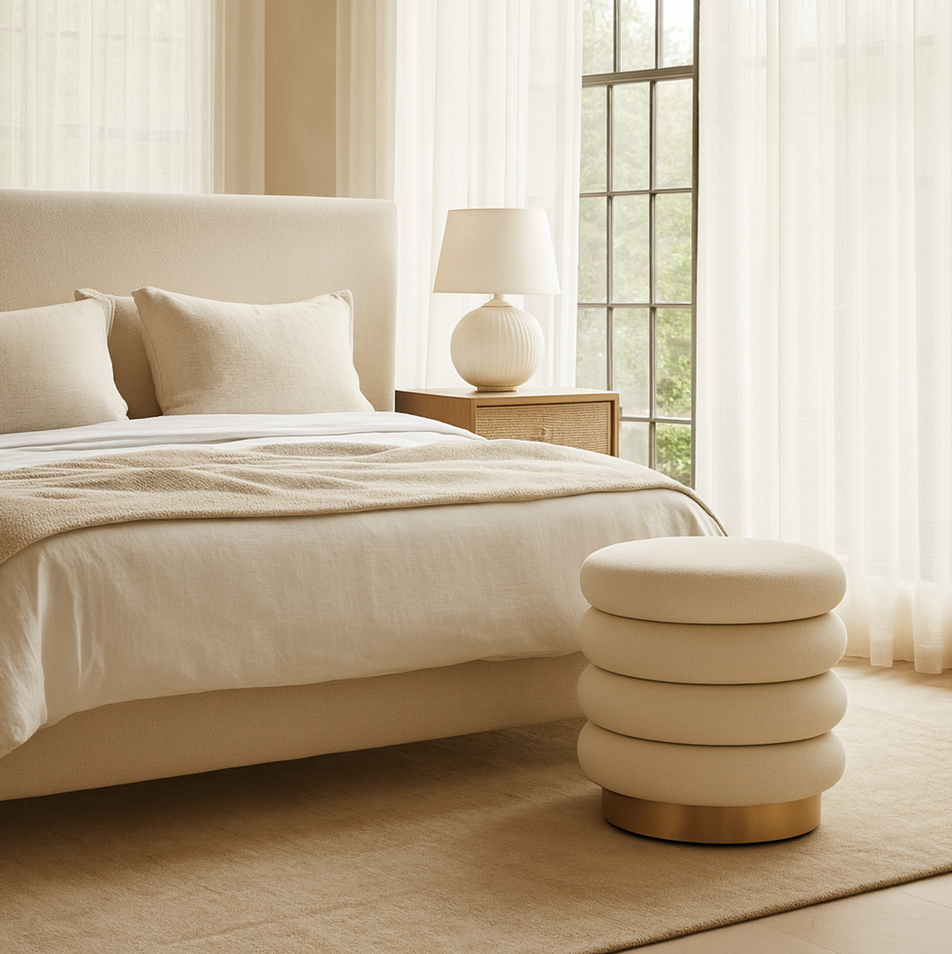 Roma Round Milan Ottoman / Footstool – Off White - modern ottoman by Interior Ave