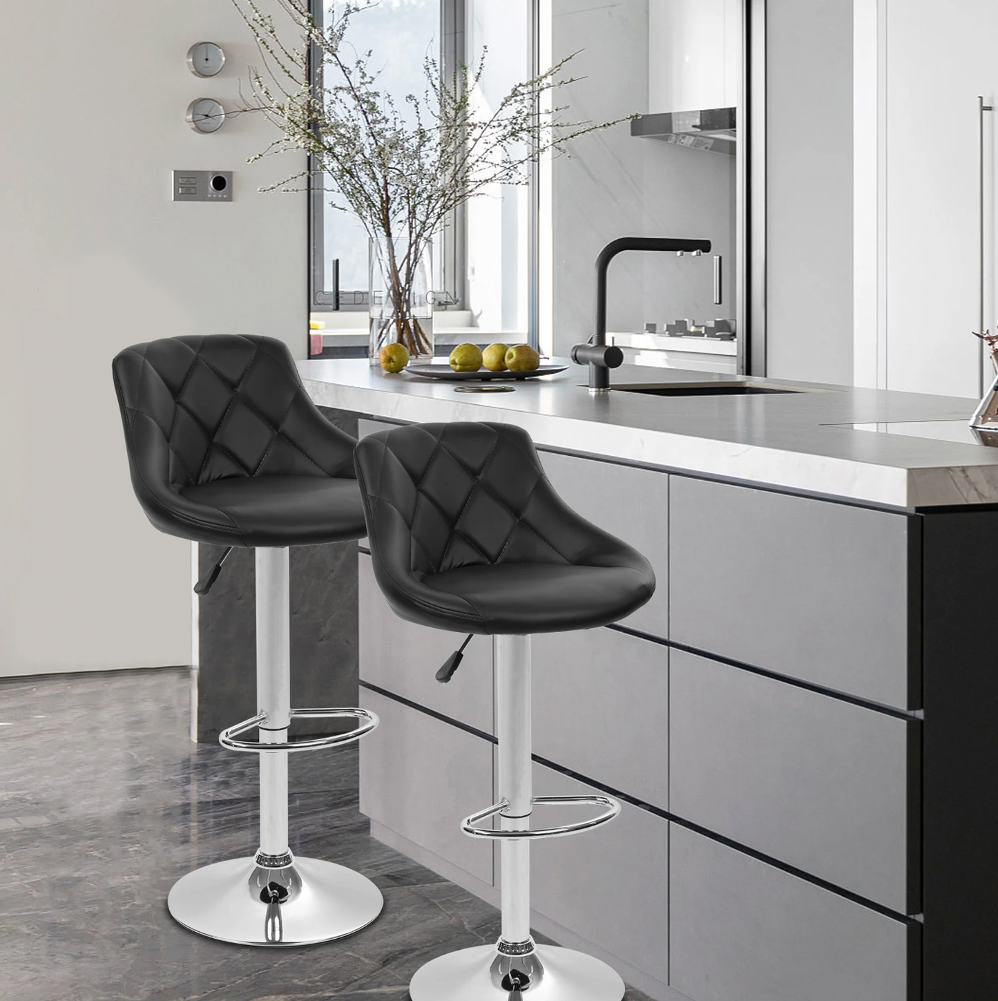 MERLO BLACK BAR STOOLS - Set of 2