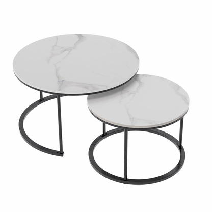 Executive Nested Coffee Table Set - White Marble Stone