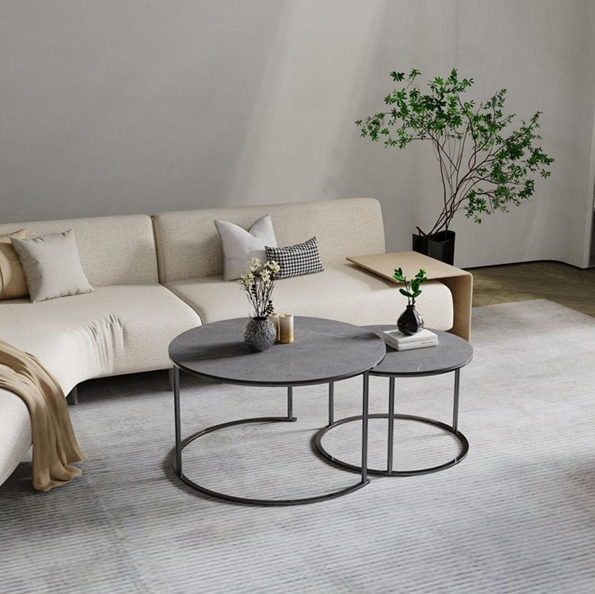 Executive Nested Coffee Table Set - Grey Stone Designer Side Table ...