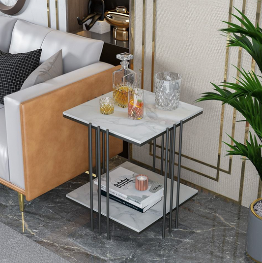 MILANO TWO TIER STONE SIDE TABLE