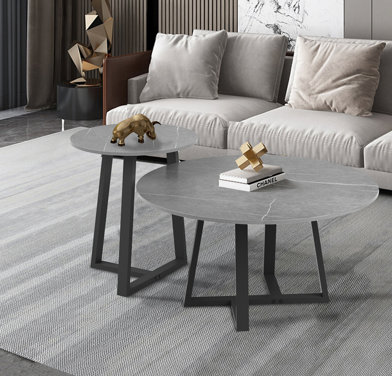 BROADWAY TWO TIER COFFEE TABLE SET - GREY STONE
