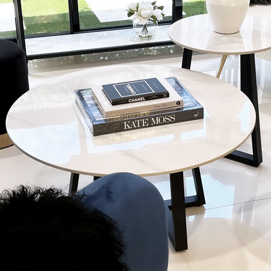 BROADWAY TWO-TIER STONE COFFEE TABLE - WHITE MARBLE STONE