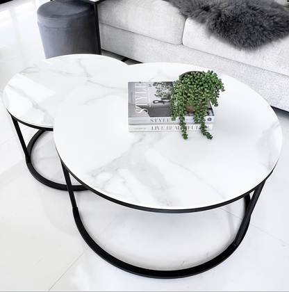 Executive Nested Coffee Table Set - White Marble Stone