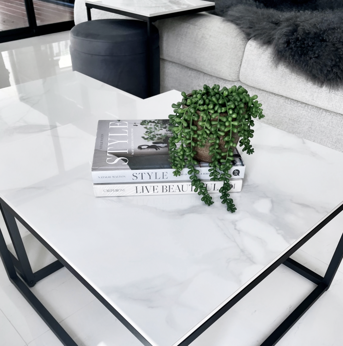 CIEST SQUARE NESTED COFFEE TABLE SET - WHITE MARBLE STONE