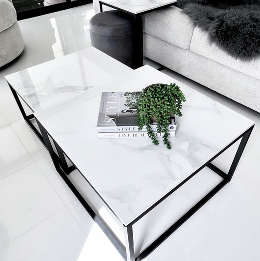 CIEST SQUARE NESTED COFFEE TABLE SET - WHITE MARBLE STONE
