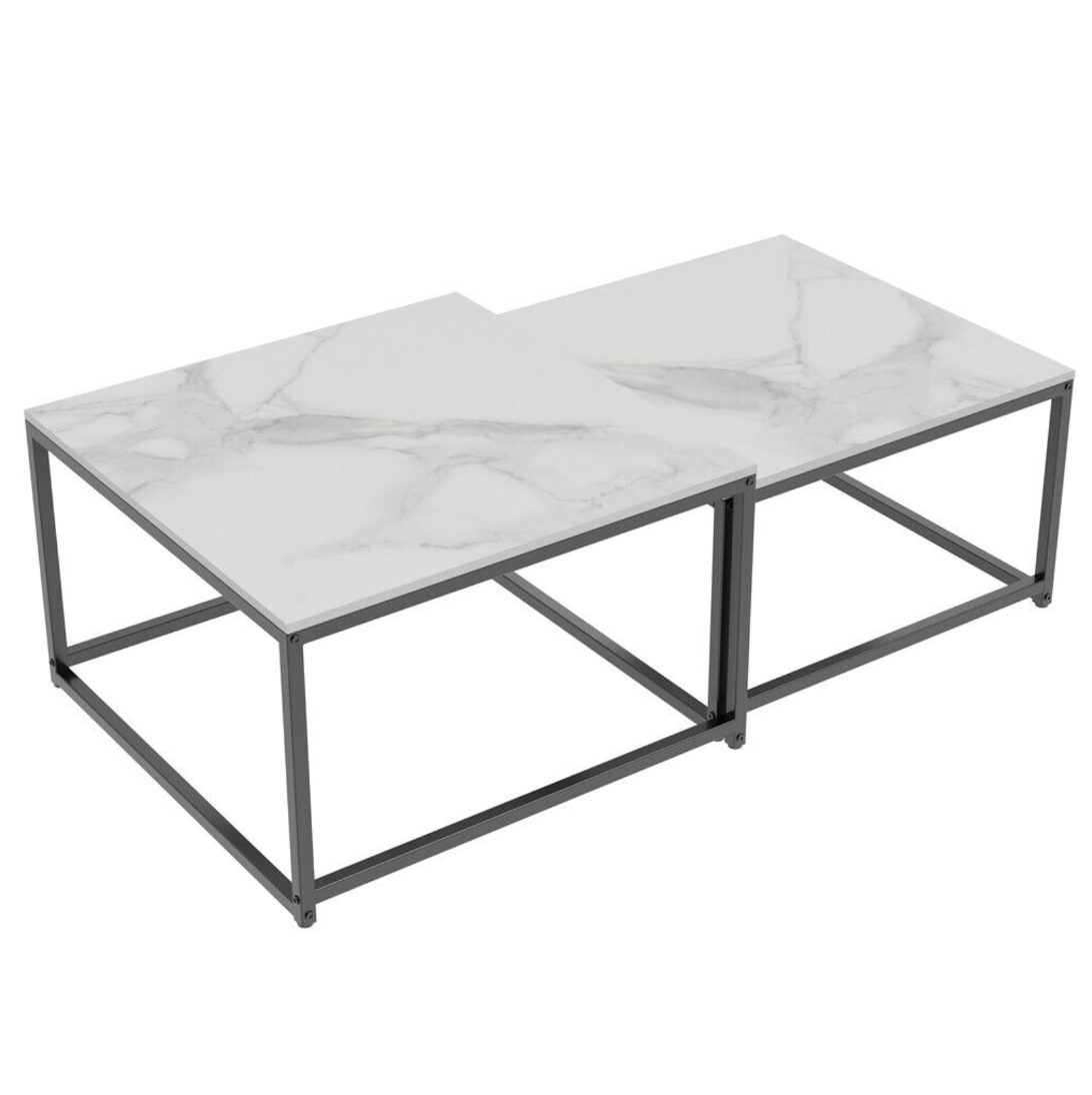 CIEST SQUARE NESTED COFFEE TABLE SET - WHITE MARBLE STONE