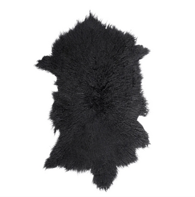 Mongolian Sheepskin Fur / Throw - Black 90cm
