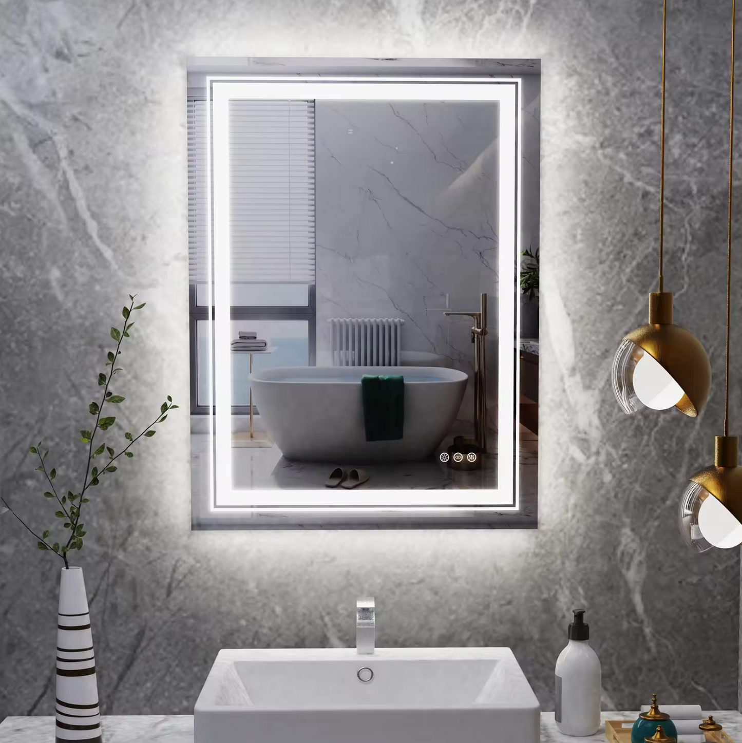 70CM X 90CM RECTANGLE FRAMELESS LED BATHROOM MIRROR