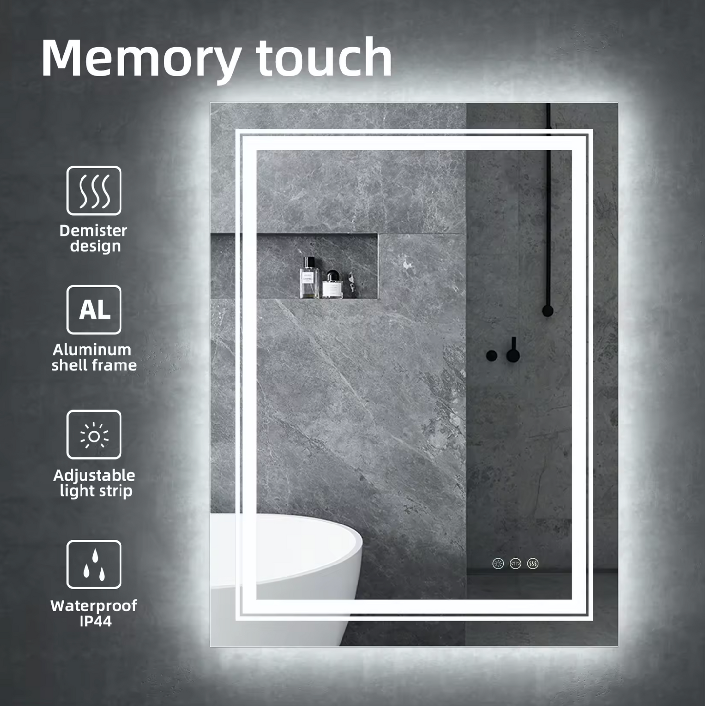 70CM X 90CM RECTANGLE FRAMELESS LED BATHROOM MIRROR