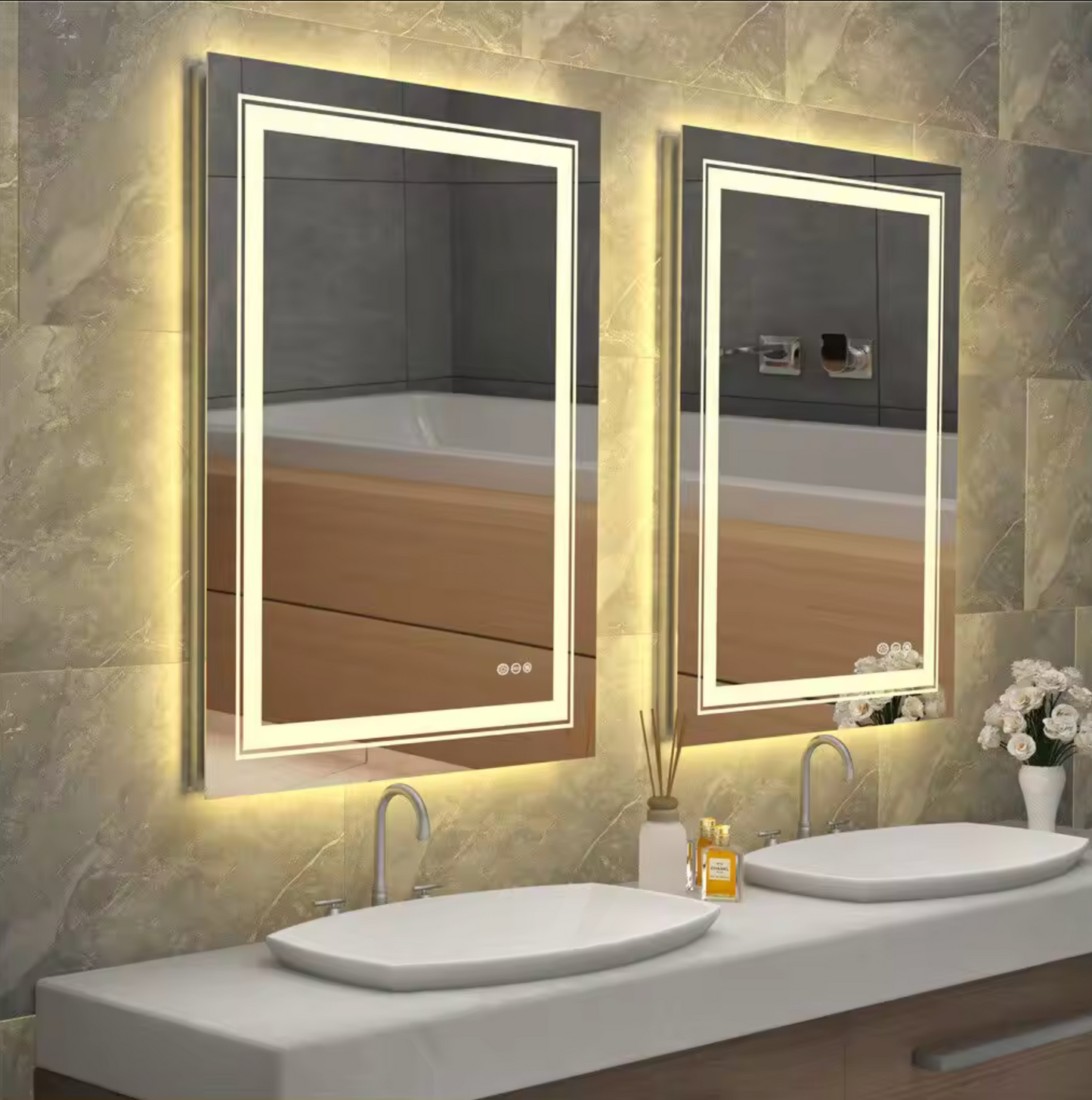 50CM X 70CM RECTANGLE FRAMELESS LED BATHROOM MIRROR