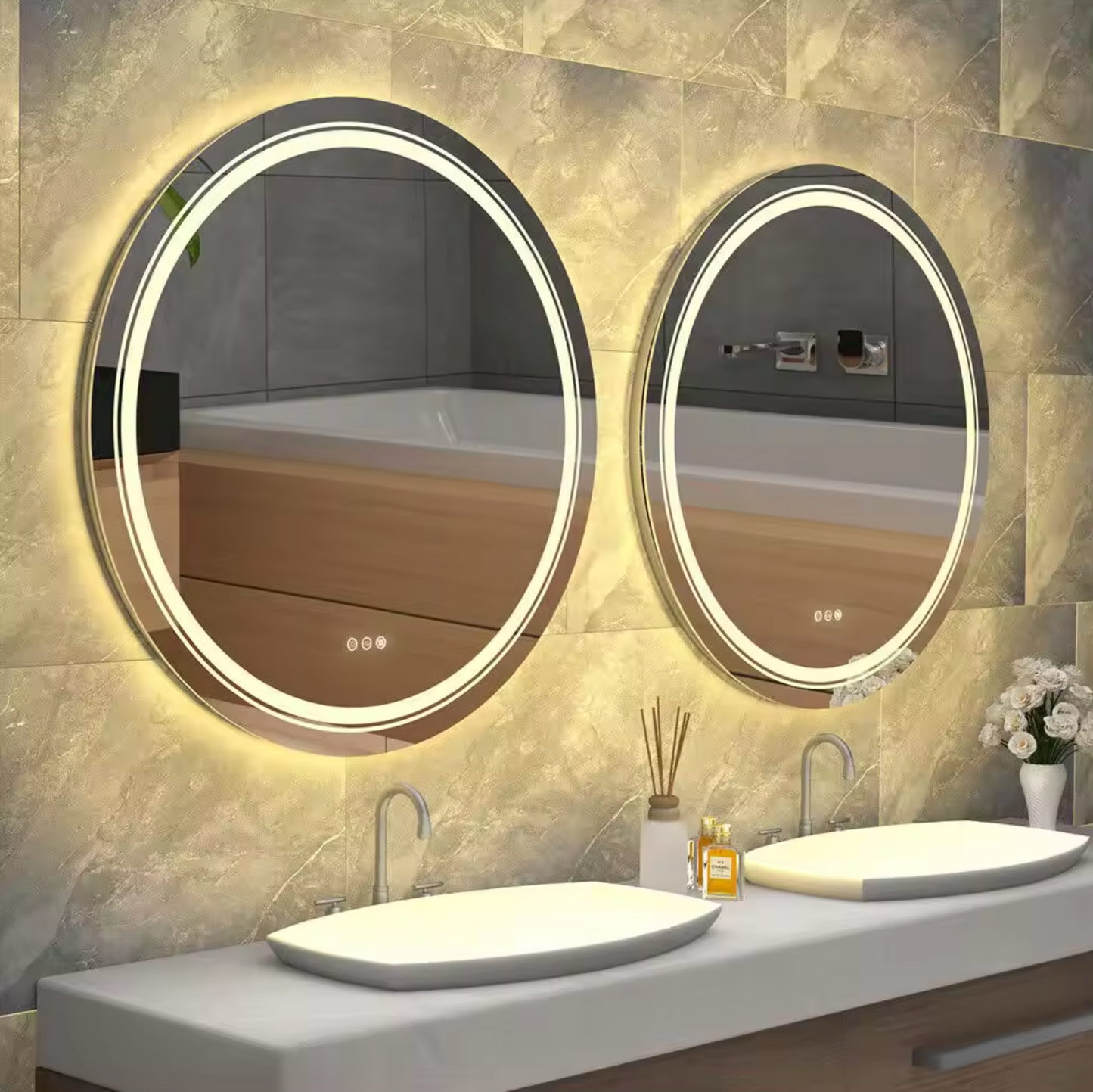 80CM ROUND FRAMELESS LED BATHROOM MIRROR