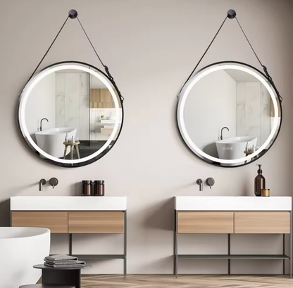 60cm Round Black Hanging LED Bathroom Mirror – LED illuminated bathroom mirror by Interior Ave