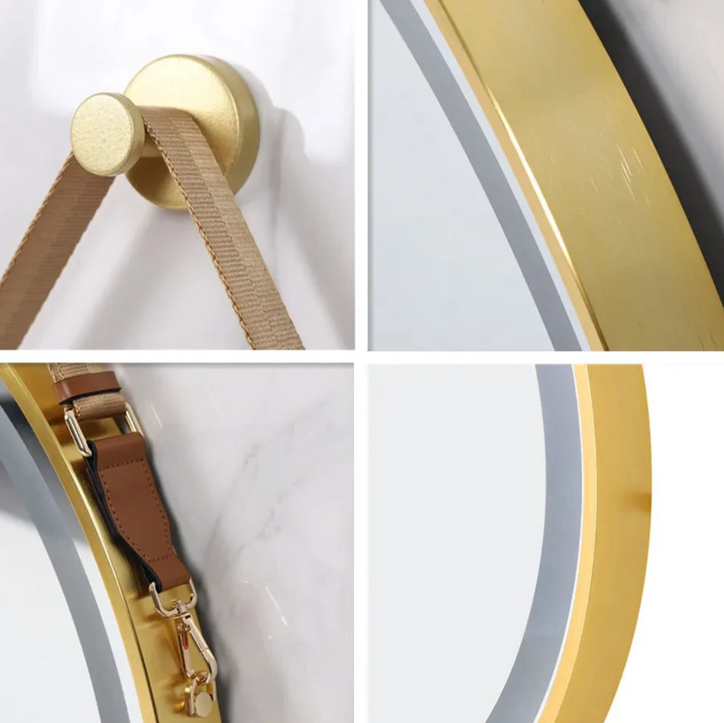 80CM ROUND GOLD HANGING LED MIRROR