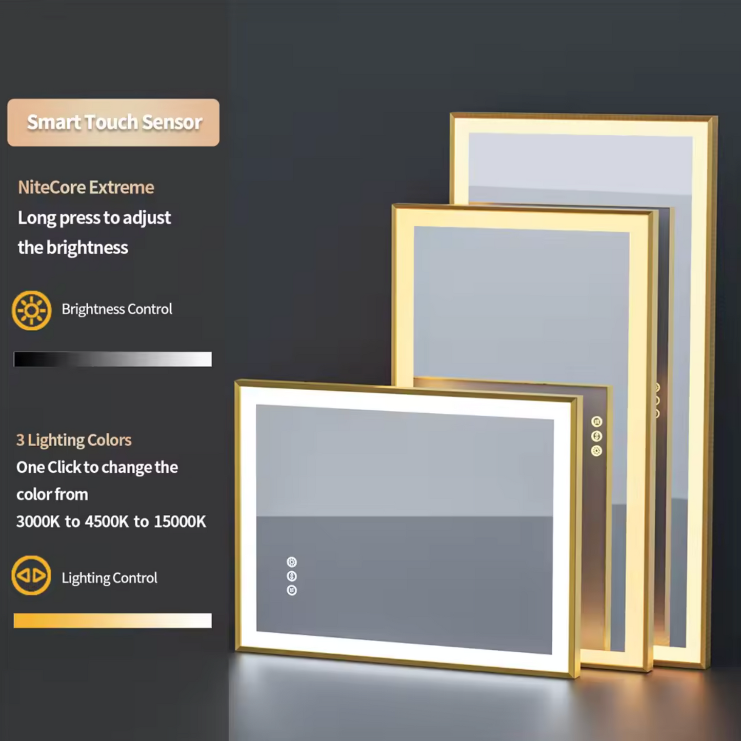 60CM X 80CM RECTANGLE GOLD FRAMED LED MIRROR