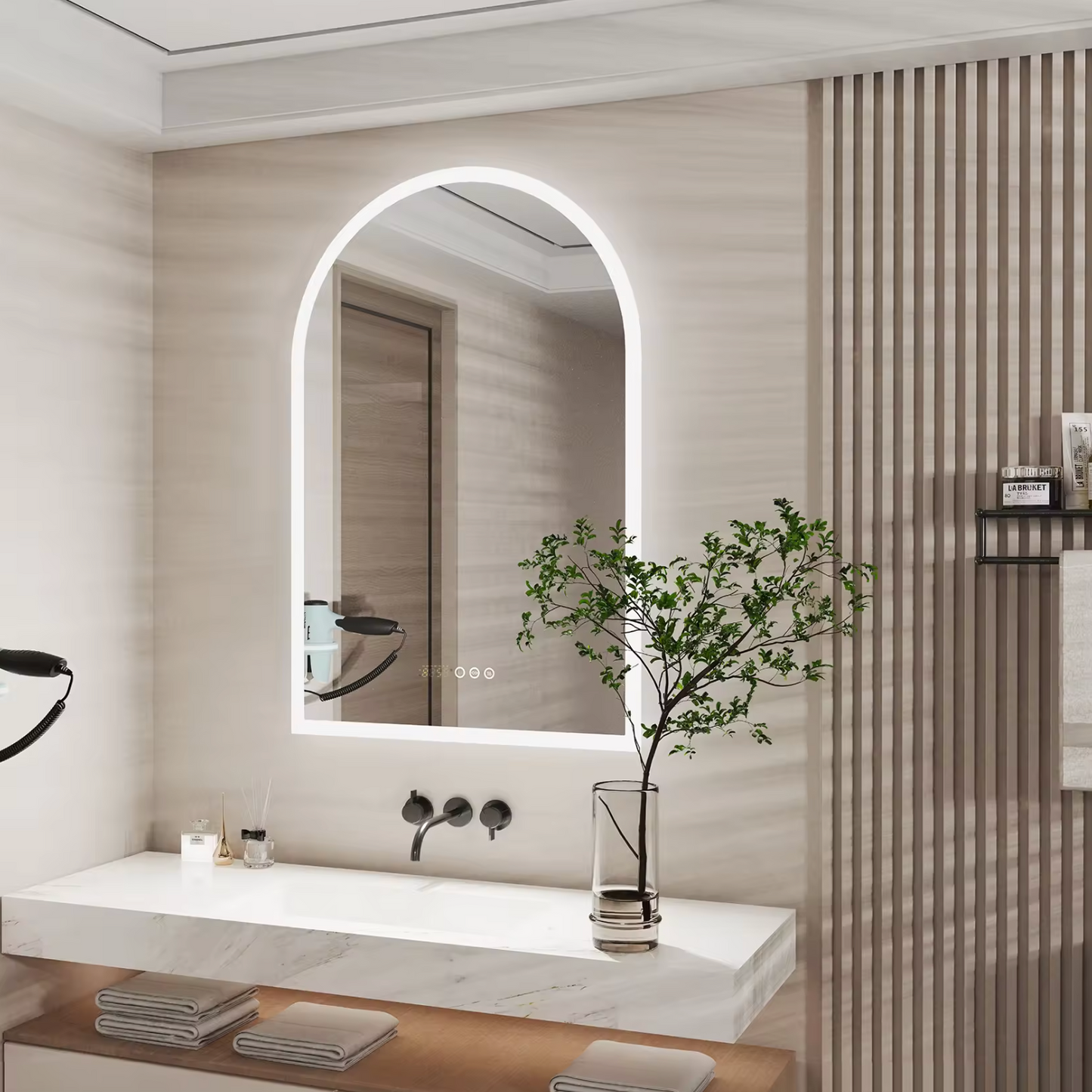 90CM X 60CM ARCHED FRAMELESS LED BATHROOM MIRROR