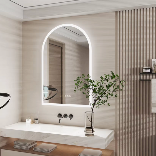 90CM X 60CM ARCHED FRAMELESS LED BATHROOM MIRROR