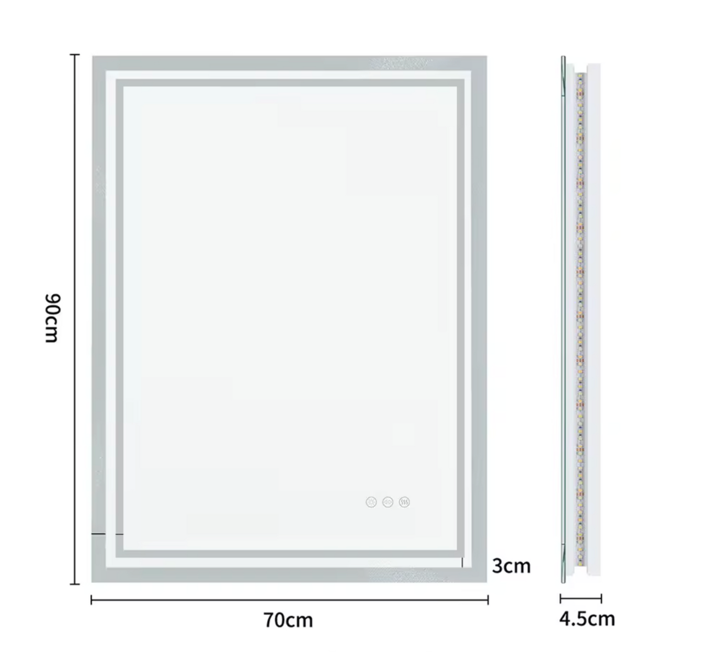 70CM X 90CM RECTANGLE FRAMELESS LED BATHROOM MIRROR